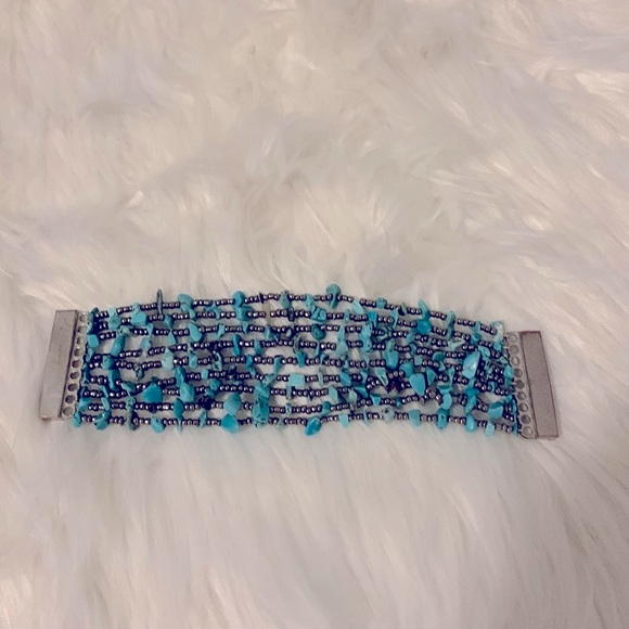 Turquoise & silver bracelet 9 stand , magnetic closure. - Picture 1 of 4